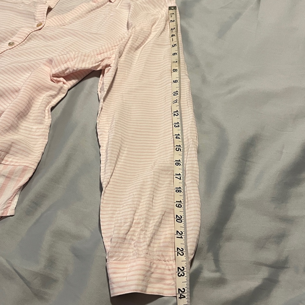 J. JILL Blouse Size Large Button Down Long Sleeve Pink White Stripe Women’s Top - Picture 7 of 10